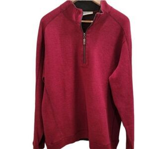 Tommy Bahama Men’s L Red Gray 1/4 Zip Pullover Cotton Sweater